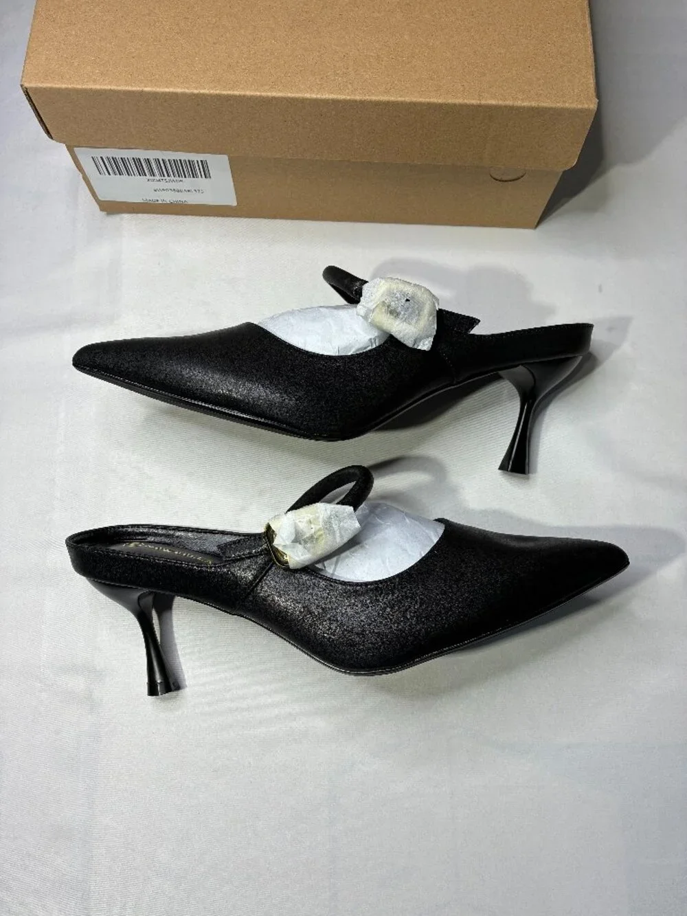 NEW Black Pointed Toe Heeled Kitten Mules Slides Size 9W Goth Corporate Career